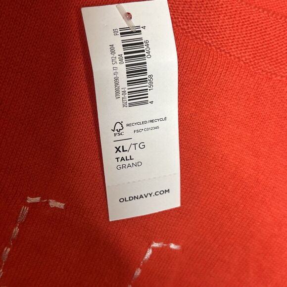 Old Navy Feel The Love Sweater Red Orange Womens XL Tall Cotton Embroidered - Picture 6 of 8